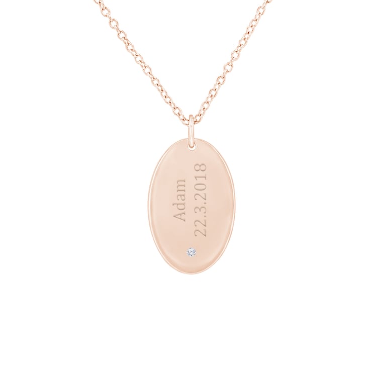 Ovaler Anhänger aus Silber mit einem Diamanten und Gravur Velma 99965