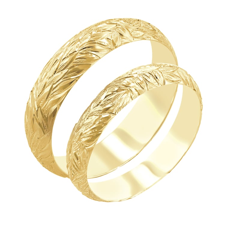 Eheringe mit von Hand gravierten Blättern Mylie