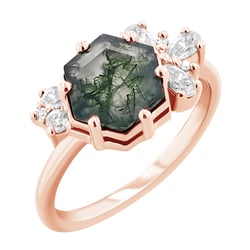 Einzigartiger Ring mit einem Moosachat und Moissaniten Anita