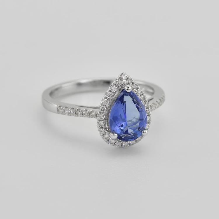 Verlobungsring mit Tansanit in Tropfen-Form mit Diamanten 8402