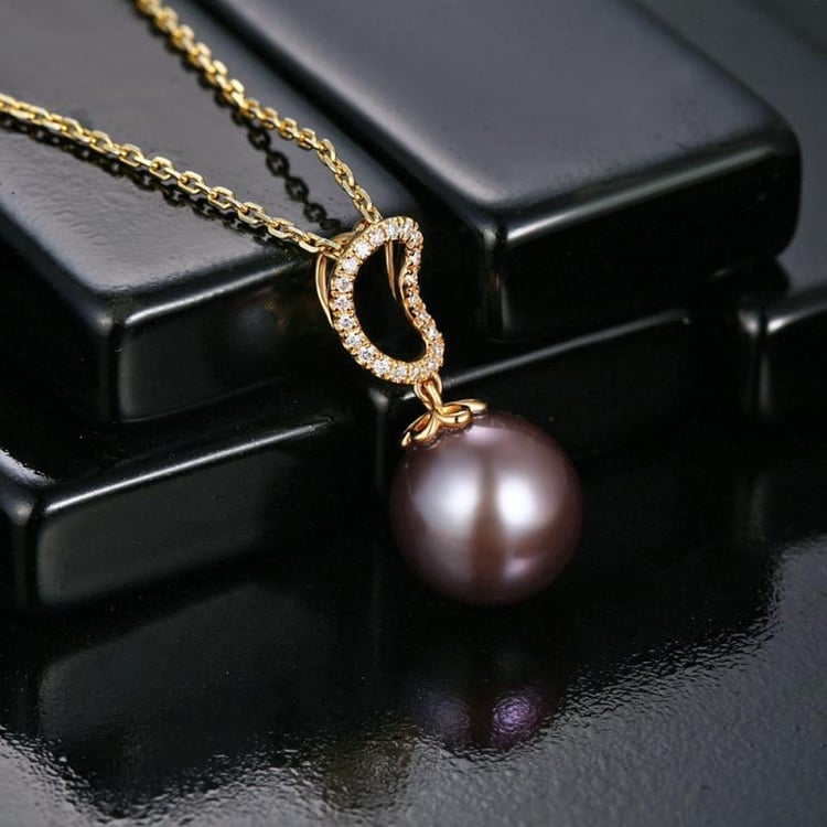 Anhänger mit schwarzer Perle und Diamanten Rhian 13143