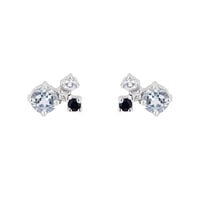 Silberne Cluster-Ohrstecker mit Mondstein, Aquamarin, Saphir und einem Diamanten Kerrie