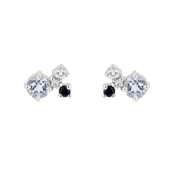 Silberne Cluster-Ohrstecker mit Mondstein, Aquamarin, Saphir und einem Diamanten Kerrie