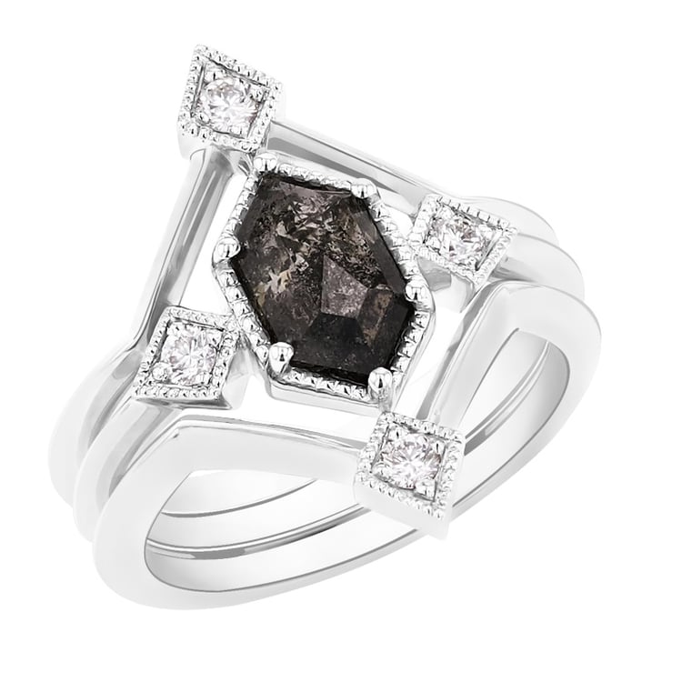 Originelles Ringset mit Salt and Pepper Diamanten Ural