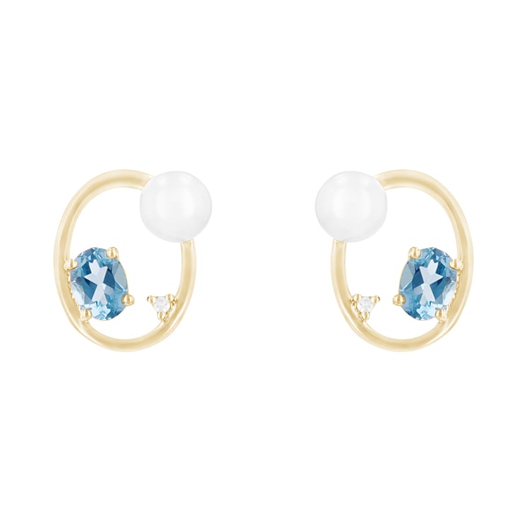 Ohrringe mit Perlen, Blautopasen und Diamanten Jodi