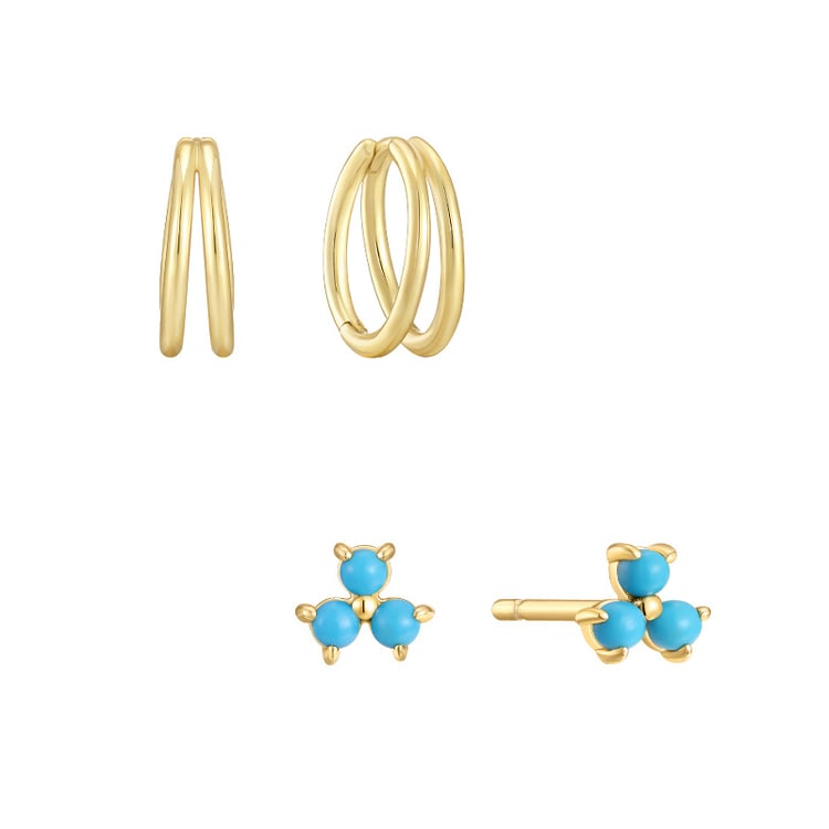 Set Vergoldeter Ohrringe mit Türkisen
