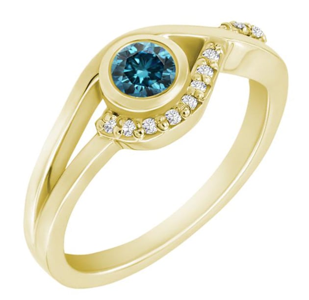 RIng aus Gelbgold mit blauem Diamanten 60449