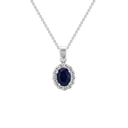 Eleganter Anhänger mit Saphir und Diamantenkranz Kate