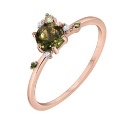 Cluster Scheidungsring mit Moldavit, Saphir und Diamanten John