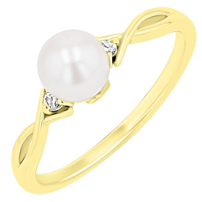 Eleganter Goldring Buchstaben und Perle und Diamanten Azana