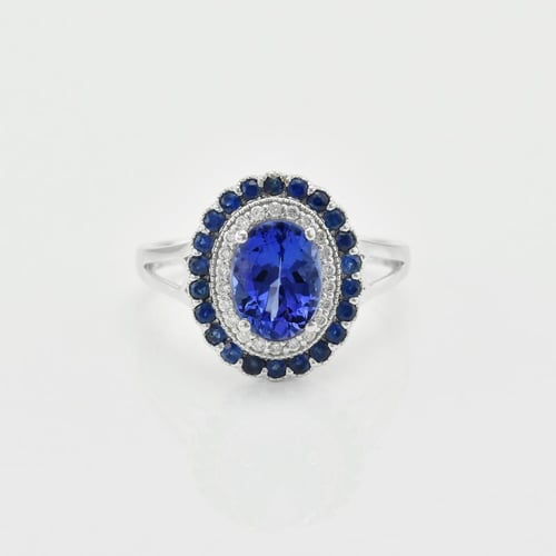 Goldener Tansanitring mit Diamanten und Saphir Mamisi