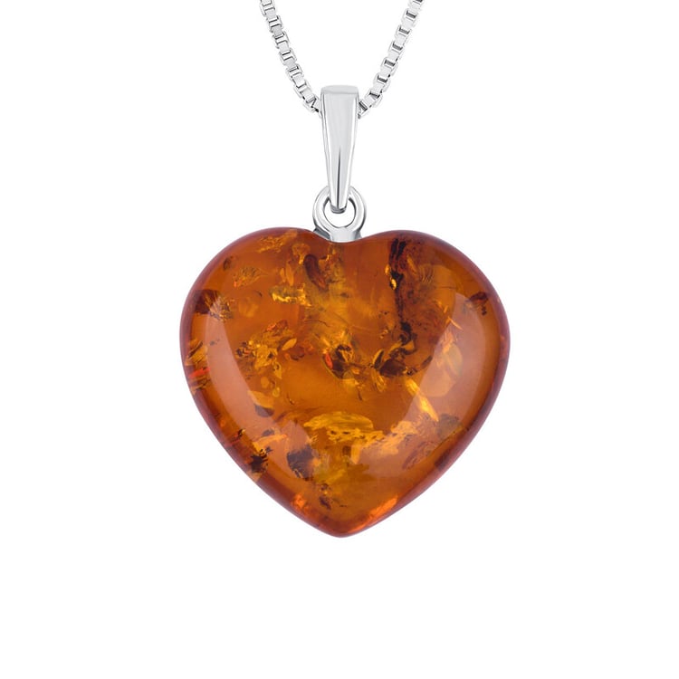 Silberner Bernsteinanhänger in Herzform Cuore