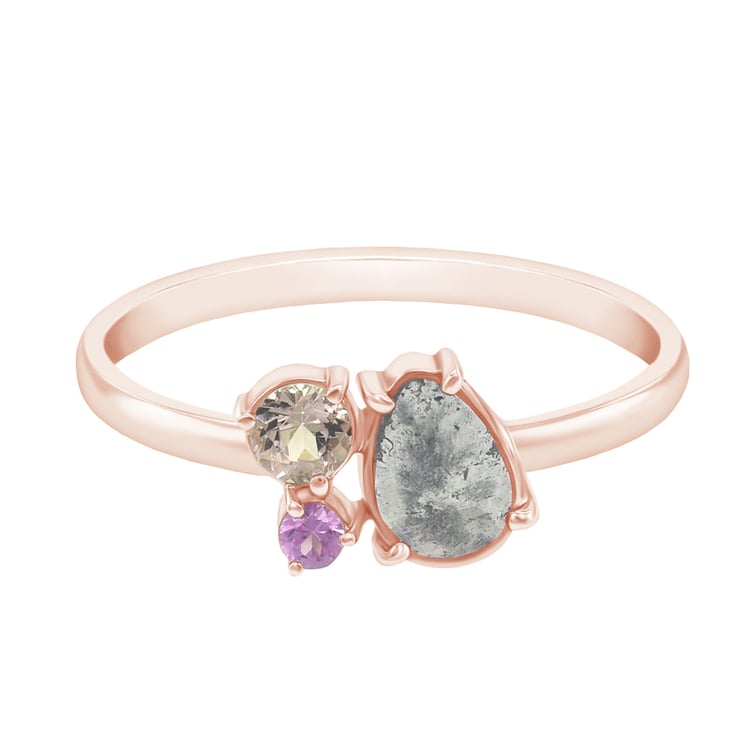 Cluster-Ring mit Salt and Pepper Diamant, Morganite und Saphir Tecka 97470