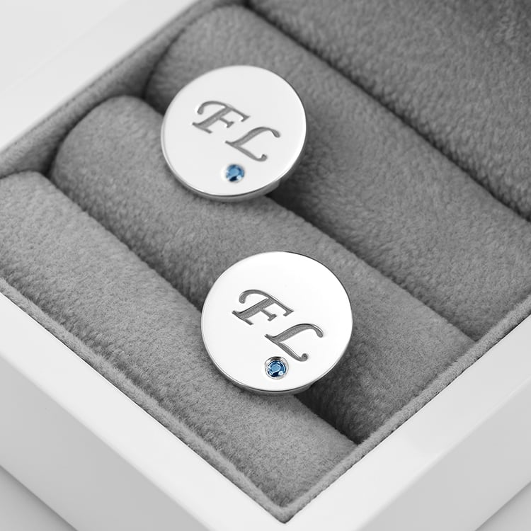 Silberne Manschettenknöpfe mit Gravur und blauen Diamanten Izaro 69808