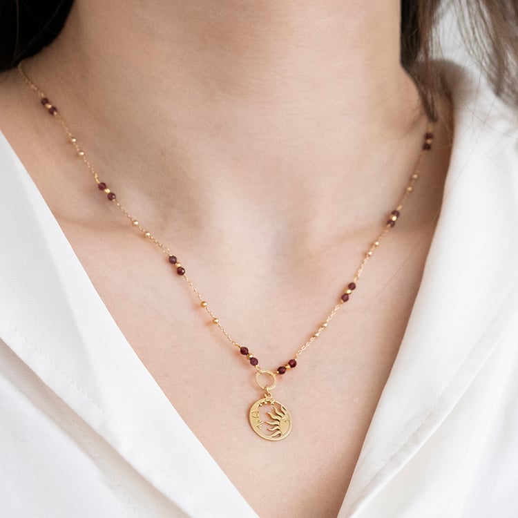 Vergoldete Kette aus Silber mit Granat-Perlen und einem Anhänger Aimee 115673