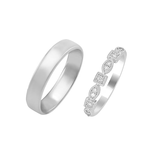 Eheringe aus einem Vintage-Ring mit Lab Grown Diamanten und einem Komfort-Ring Hadya