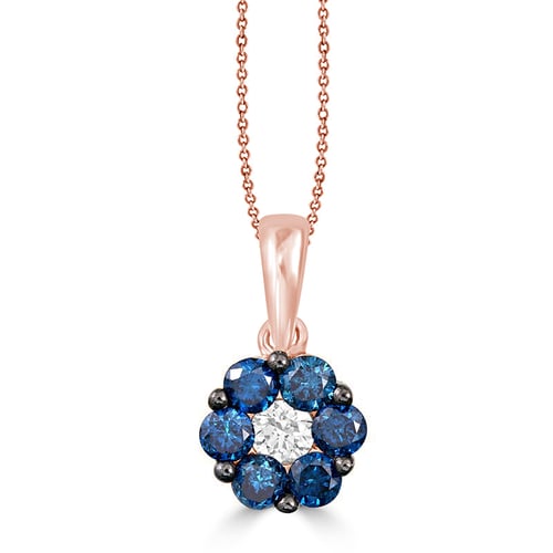 Blaue Diamanten im Anhänger in Blumenform Shayne