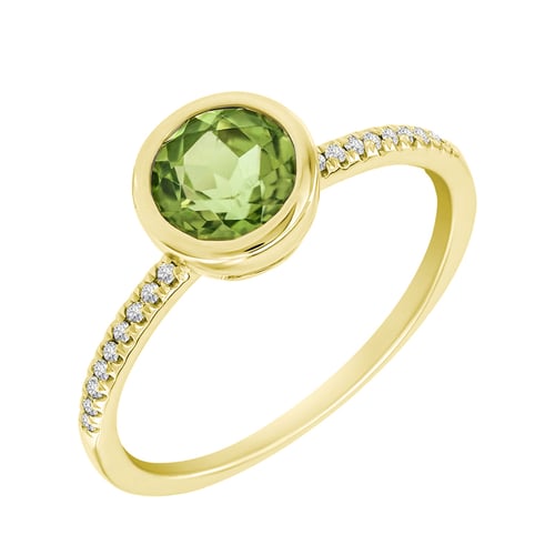 Strahlender Goldring mit Olivin und Diamanten Nyusha