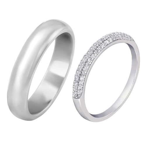Eheringe aus Memoryring mit Lab Grown Diamanten und einem halbrunden Ring Louisa