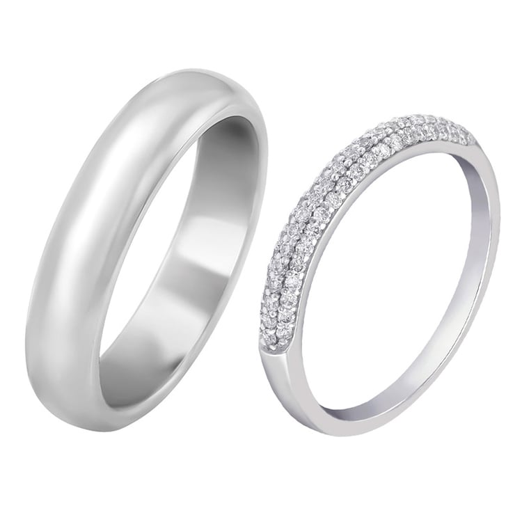 Eheringe aus Memoryring mit Lab Grown Diamanten und einem halbrunden Ring Louisa 102190