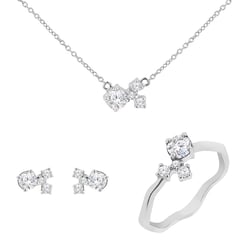 Silbernes Cluster-Schmuckset mit Moissaniten und Lab Grown Diamanten Halli