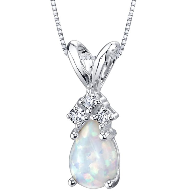 Goldener Anhänger mit weißem Pear-Opal und Diamanten Electrah