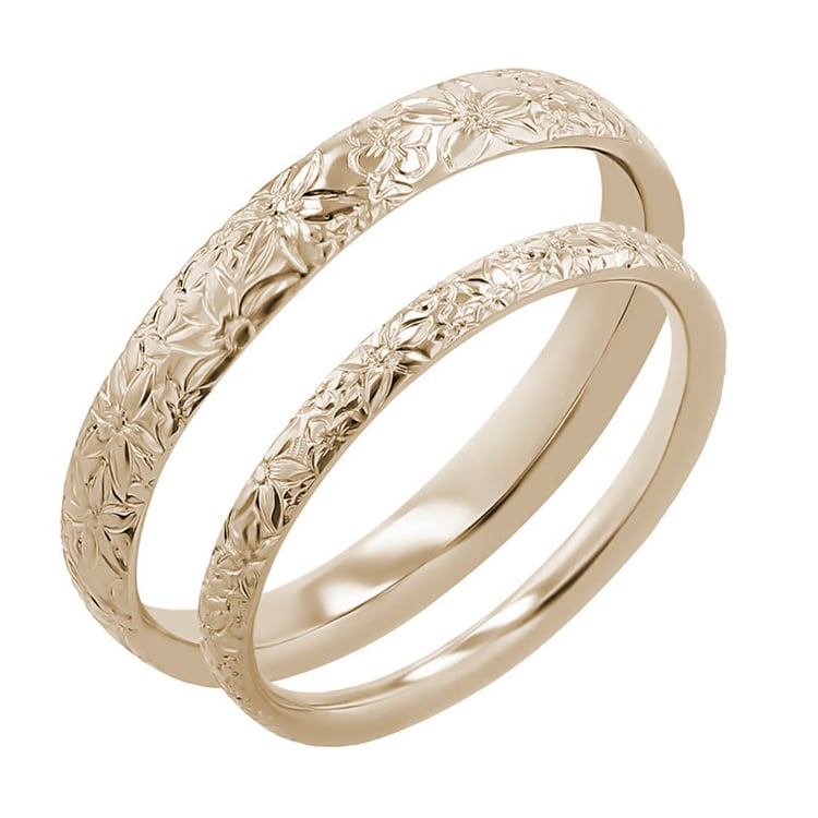 Eheringe mit Blumengravur aus Haselnussgold Willis