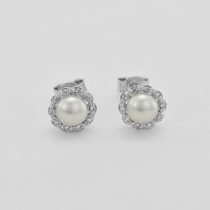 Schmuckset in Silber mit Perlen und Diamanten Kamila