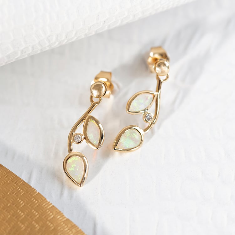 Set aus Schmuck in Blattform mit Opalen und Diamanten Petal 147005