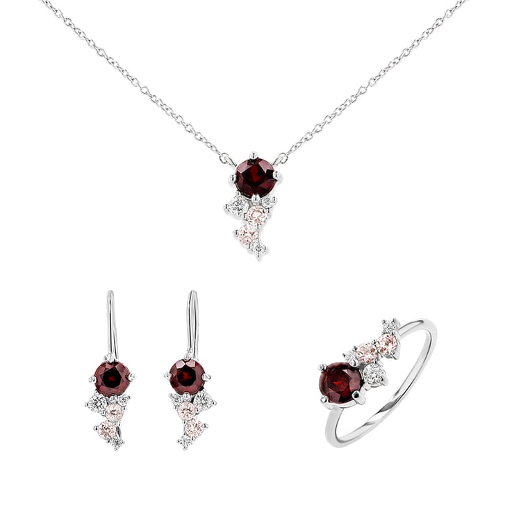 Set aus Cluster Schmuck mit böhmischen Granaten, Morganiten und Moissaniten Ester 147263