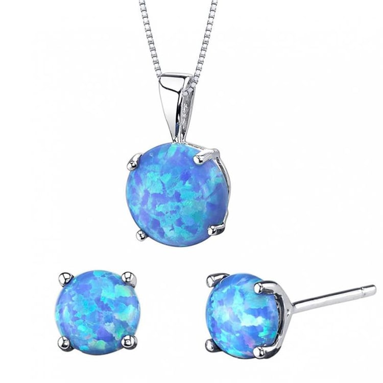 Goldene Schmuck-Kollektion mit mit blauen, runden Opalen Tadeo