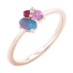 Goldener Cluster-Ring mit Opal, Rubin, Saphir und Diamant Bluma