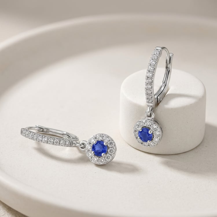 Wunderschöne silberne Ohrringe mit blauen Saphiren und Lab Grown Diamanten Donna 169441