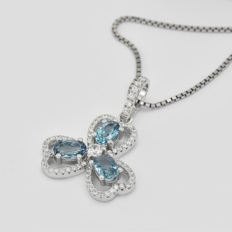 Silbernes Kleeblatt mit Topasen Yamie 28355