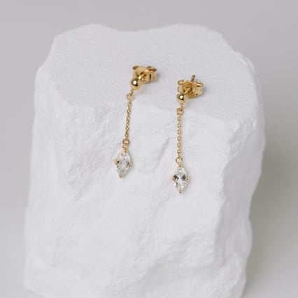 Goldene Hängeohrringe mit weißem Topas Maritza