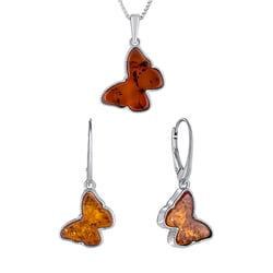Silbernes Schmuckset mit Bernstein in Form eines Schmetterlings Peteli