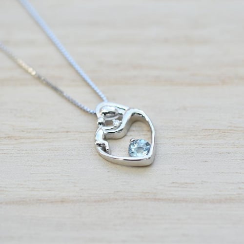 Silberner Anhänger Mutter und Kind mit Aquamarin und Diamant Ella