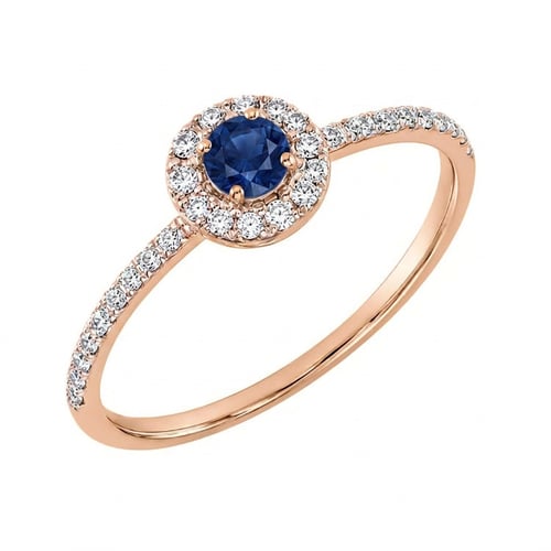 Silber Halo-Ring mit blauem Saphir und Lab Grown Diamanten Lys