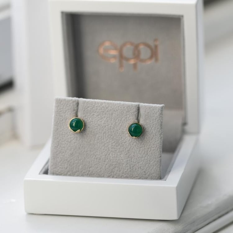 Blumen-Ohrringe aus Gold 585 mit grünen Cabochon Onyxen Erica 50052