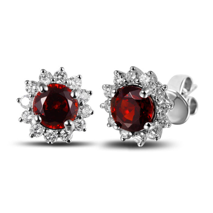 Goldene Ohrringe mit Diamanten und Granaten Walvia 2102