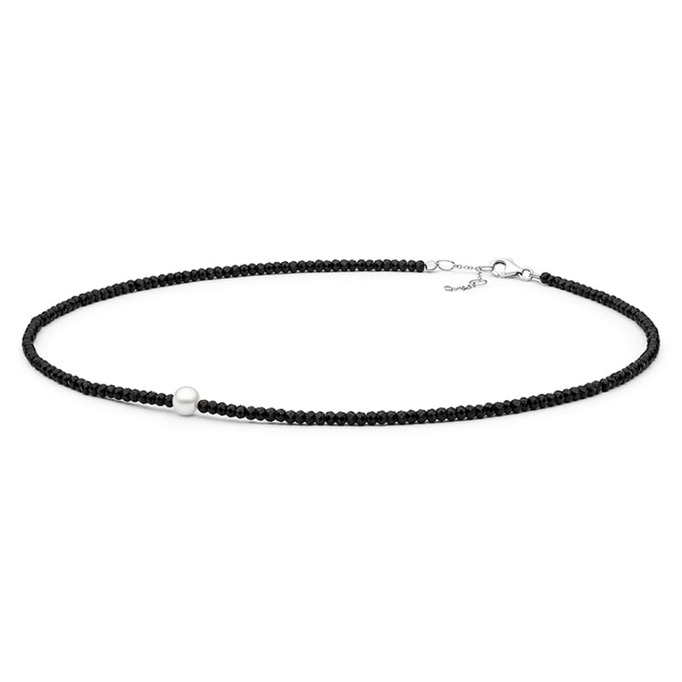 Silberne Kette mit Spinell-Perlen und einer weißen Perle Gibbs