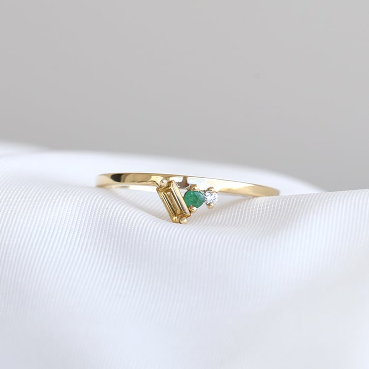 Cluster-Ring aus Gold mit Citrin, Smaragd und einem Diamanten Dalit 82021