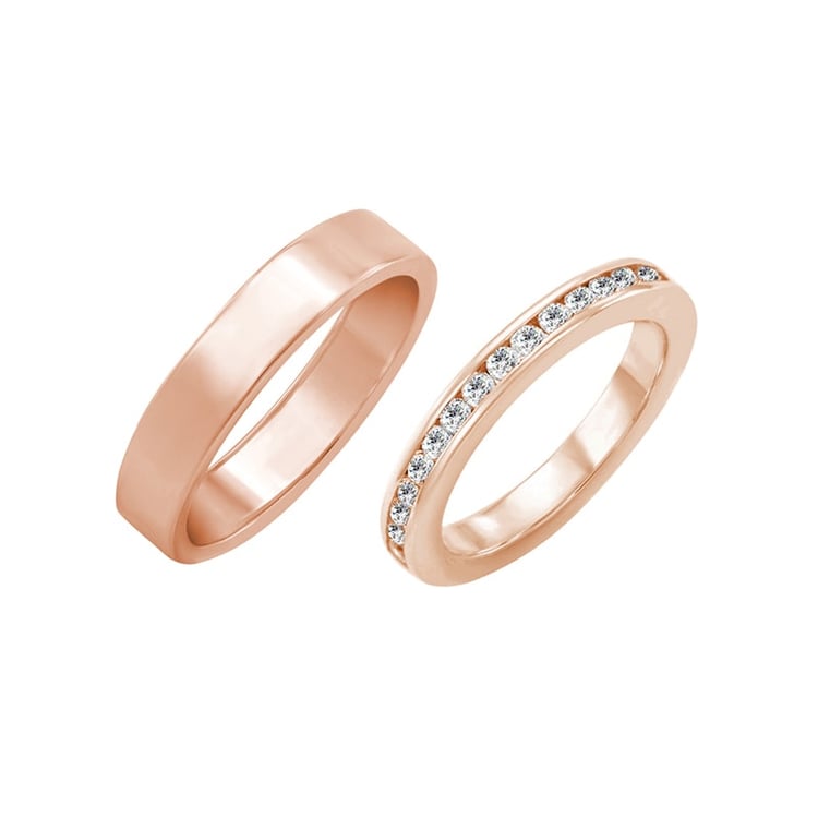 Rosegold Eheringe Set flatter und Eternity 29600