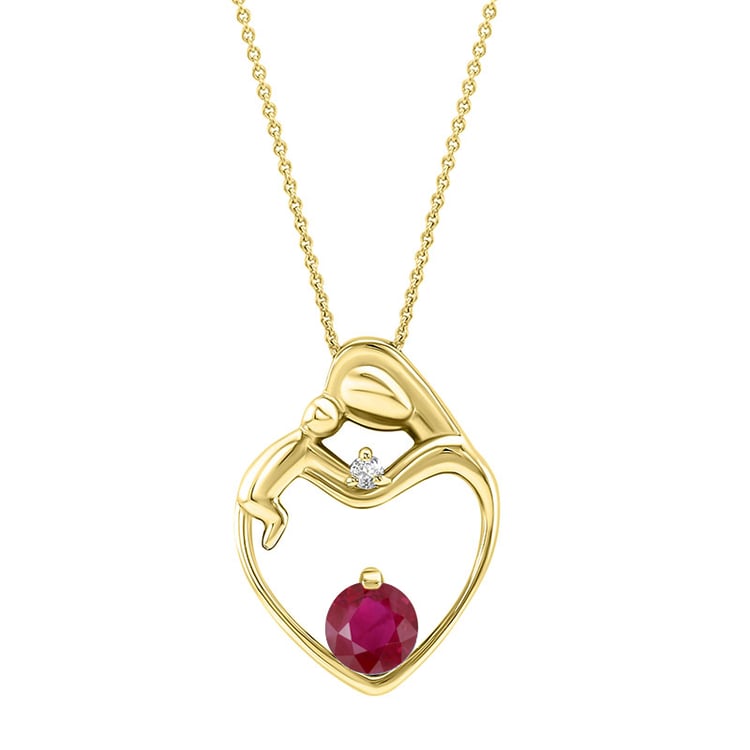 Anhänger in Herzform Mutter und Kind mit Rubin und Diamant Ella 29528