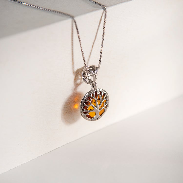 Silberner Anhänger mit Bernstein und Lebensbaum Faith 107885