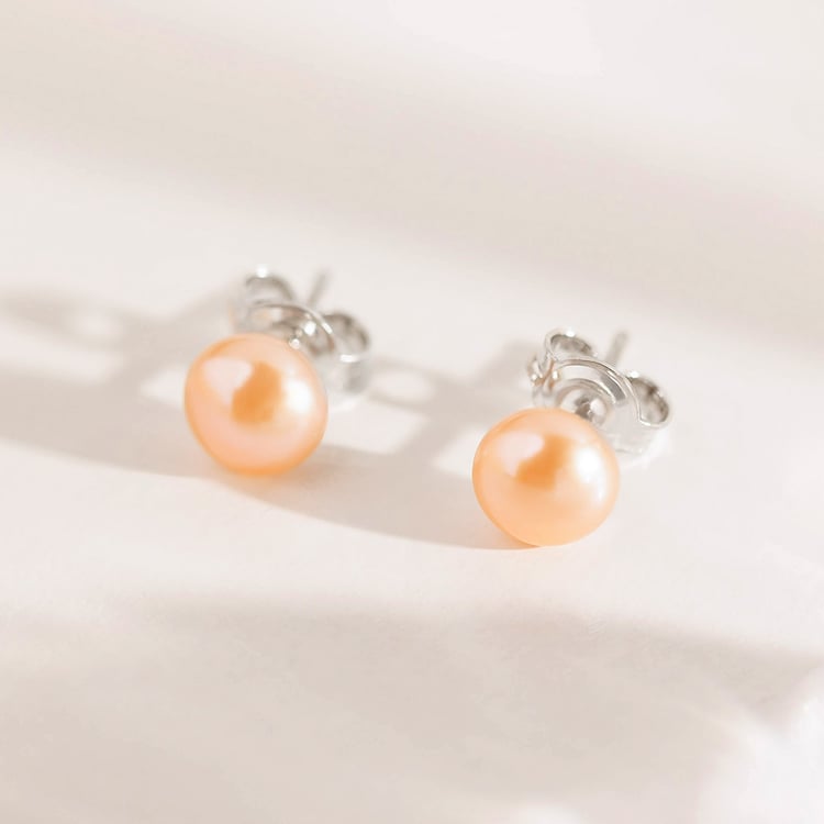 Silberne Ohrringe mit pfirsichfarbenen Perlen 158394