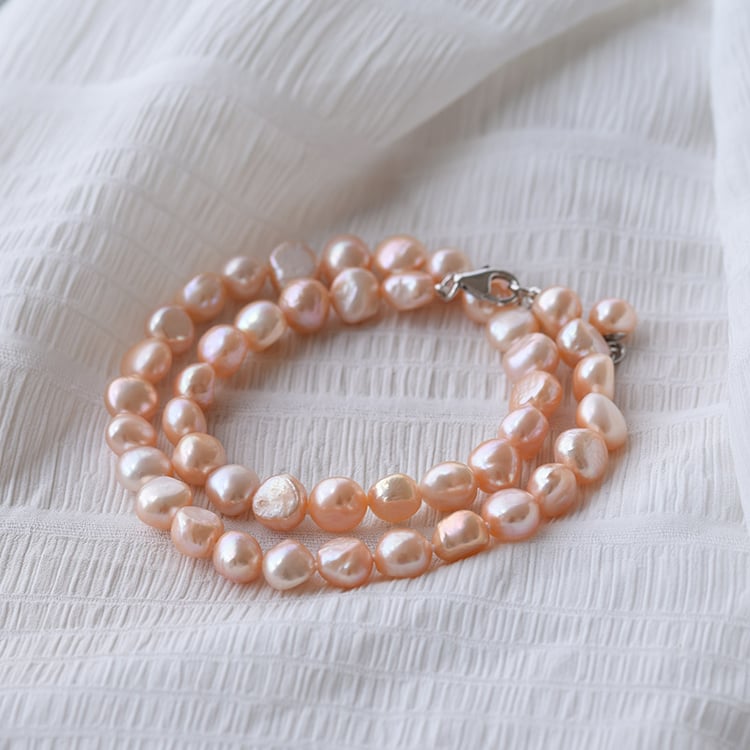 Silberne Halskette mit pfirsichfarbenen Perlen Blaze 65846