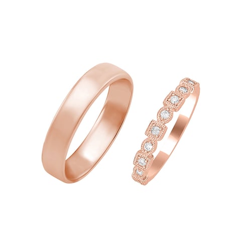 Trauring mit Diamanten und Herrenring Sanel