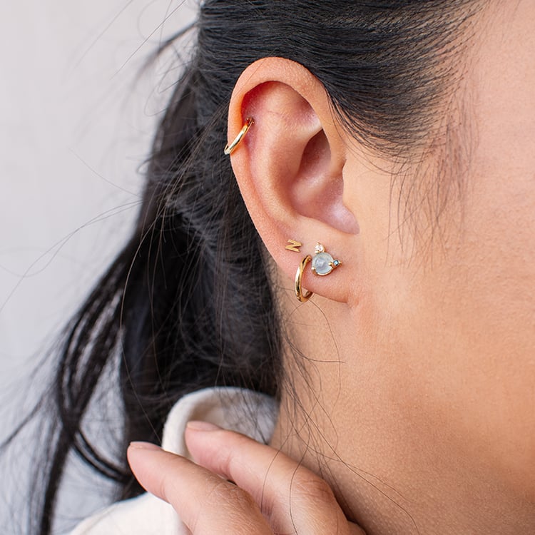 Ohrstecker mit Aquamarin, Mondstein und blauem Diamanten Turgay 120265