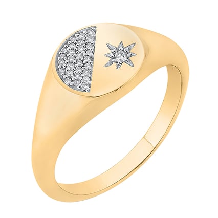 Goldener Siegelring mit einem Diamantstern und Diamanten Jitty